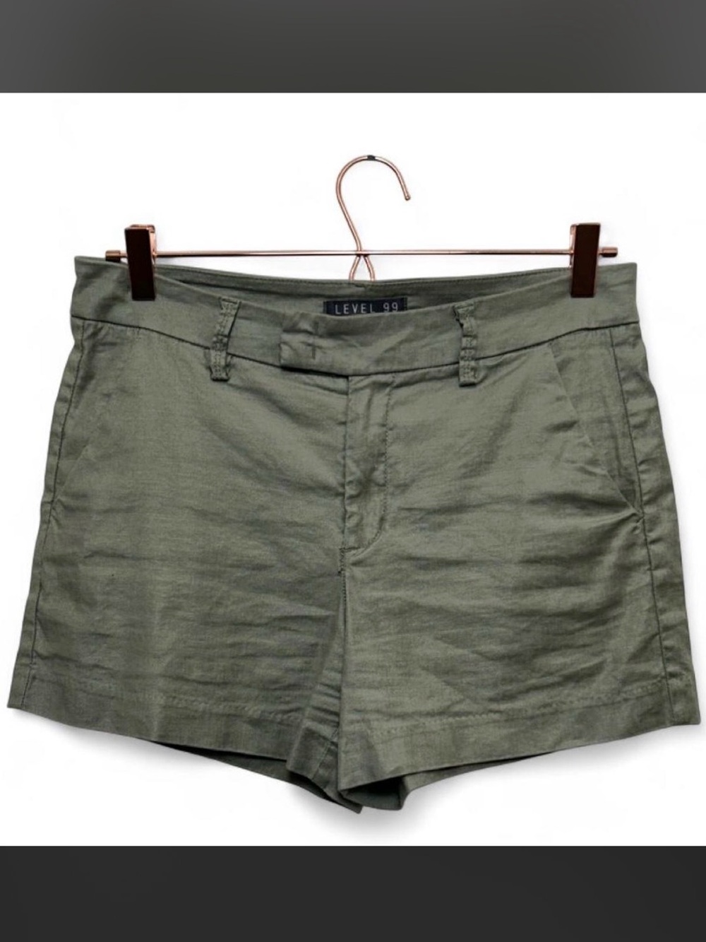 Level 99 Linen Blend Shorts Womens 27 Sage Green High Rise Tailored